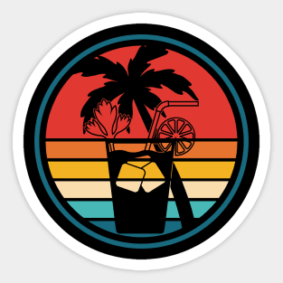 Summer Vacation Retro Beach Drink with Ice, Lemon, Palm Tree Sticker